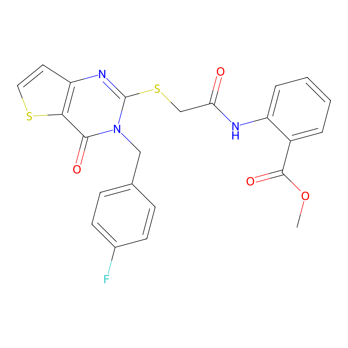 methyl 2-[2-({3-[(4-fluorophenyl)methyl]-4-oxo-3H,4H-thieno[3,2-d]pyrimidin-2-yl}sulfanyl)acetamido]benzoate molecular structure, CAS 1252926-96-7