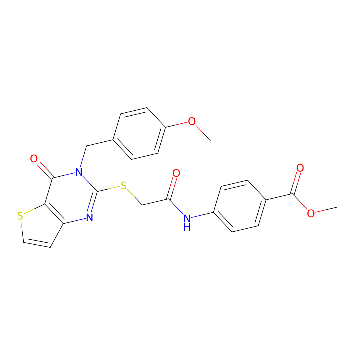 methyl 4-[2-({3-[(4-methoxyphenyl)methyl]-4-oxo-3H,4H-thieno[3,2-d]pyrimidin-2-yl}sulfanyl)acetamido]benzoate molecular structure, CAS 1252927-07-3
