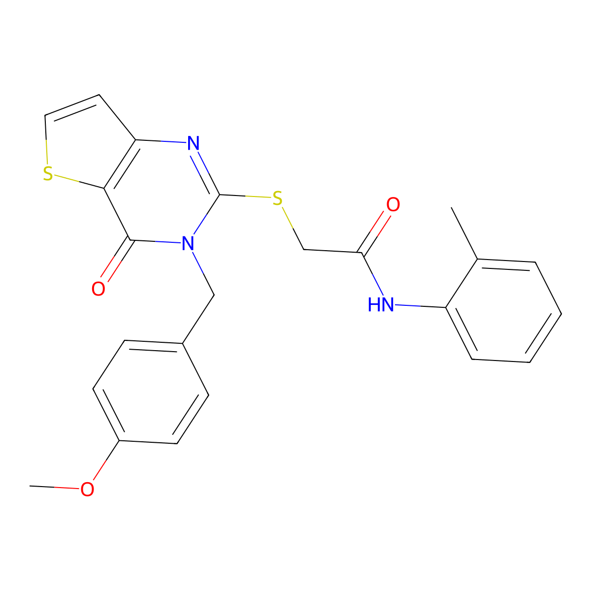 2-{[3-(4-methoxybenzyl)-4-oxo-3,4-dihydrothieno[3,2-d]pyrimidin-2-yl]sulfanyl}-N-(2-methylphenyl)acetamide molecular structure, CAS 1252927-60-8