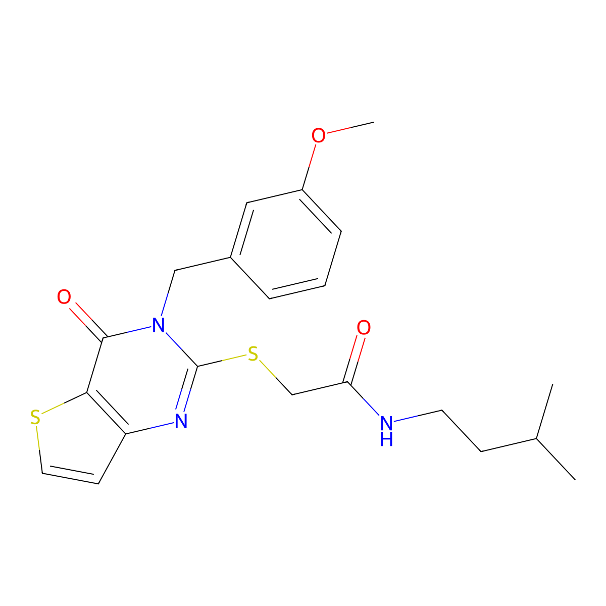 2-{[3-(3-methoxybenzyl)-4-oxo-3,4-dihydrothieno[3,2-d]pyrimidin-2-yl]sulfanyl}-N-(3-methylbutyl)acetamide molecular structure, CAS 1252927-63-1