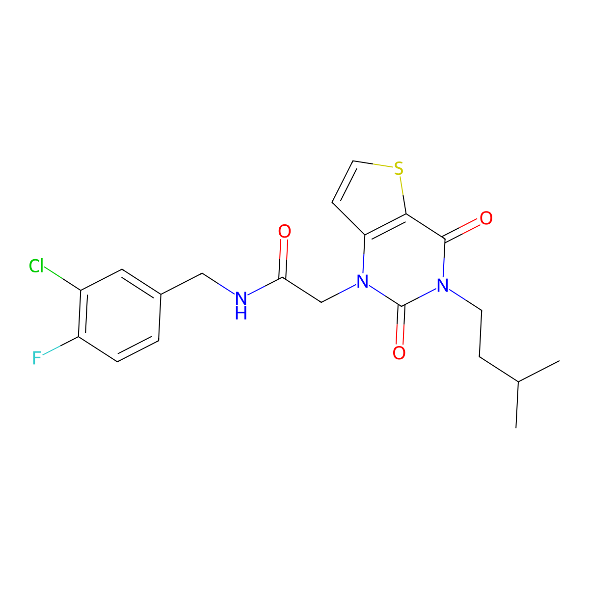 N-[(3-chloro-4-fluorophenyl)methyl]-2-[3-(3-methylbutyl)-2,4-dioxo-1H,2H,3H,4H-thieno[3,2-d]pyrimidin-1-yl]acetamide molecular structure, CAS 1252927-92-6