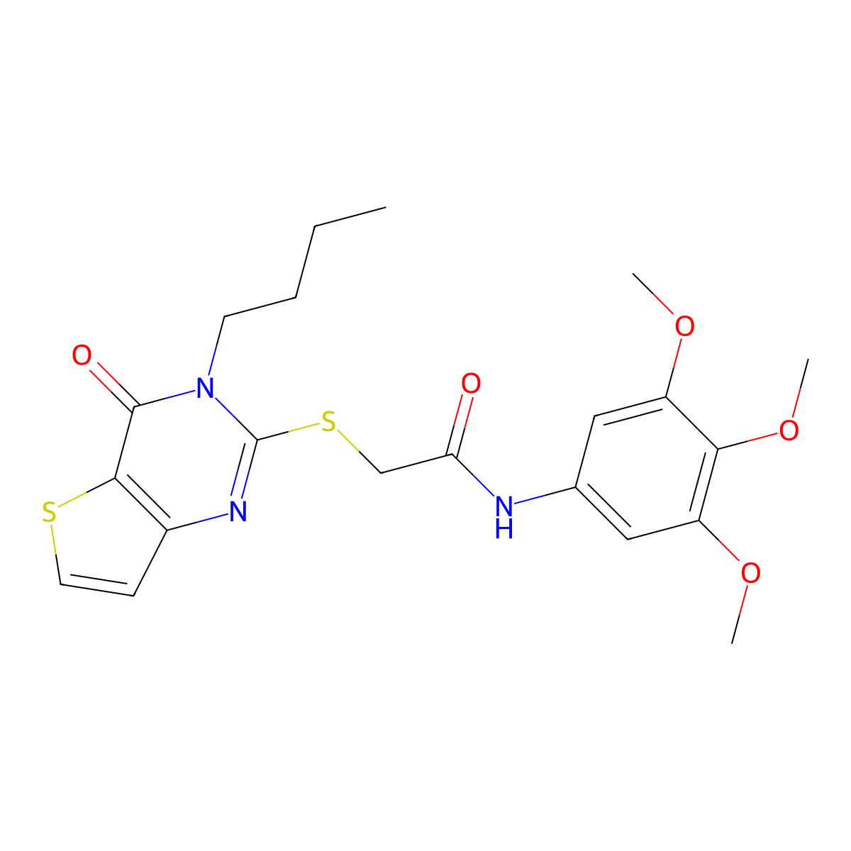 2-({3-butyl-4-oxo-3H,4H-thieno[3,2-d]pyrimidin-2-yl}sulfanyl)-N-(3,4,5-trimethoxyphenyl)acetamide molecular structure, CAS 1252928-07-6
