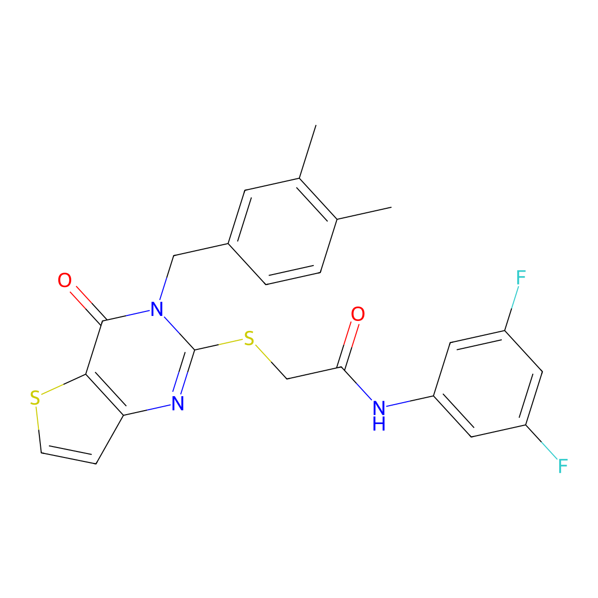 N-(3,5-difluorophenyl)-2-{[3-(3,4-dimethylbenzyl)-4-oxo-3,4-dihydrothieno[3,2-d]pyrimidin-2-yl]sulfanyl}acetamide molecular structure, CAS 1252928-22-5