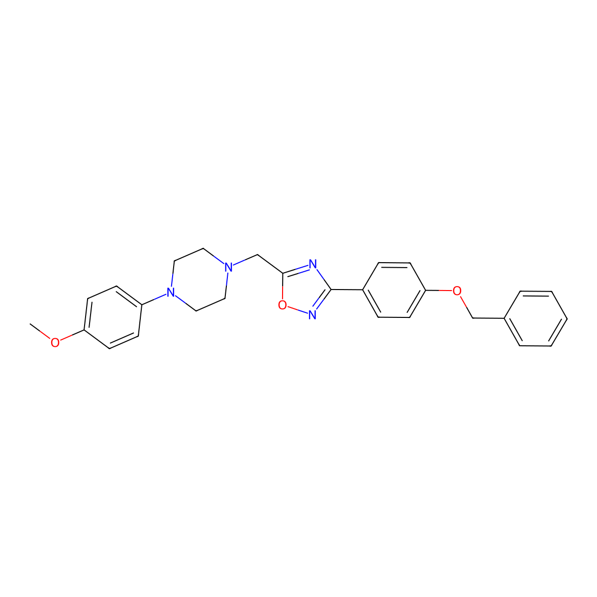 1-({3-[4-(Benzyloxy)phenyl]-1,2,4-oxadiazol-5-yl}methyl)-4-(4-methoxyphenyl)piperazine molecular structure, CAS 1252928-45-2