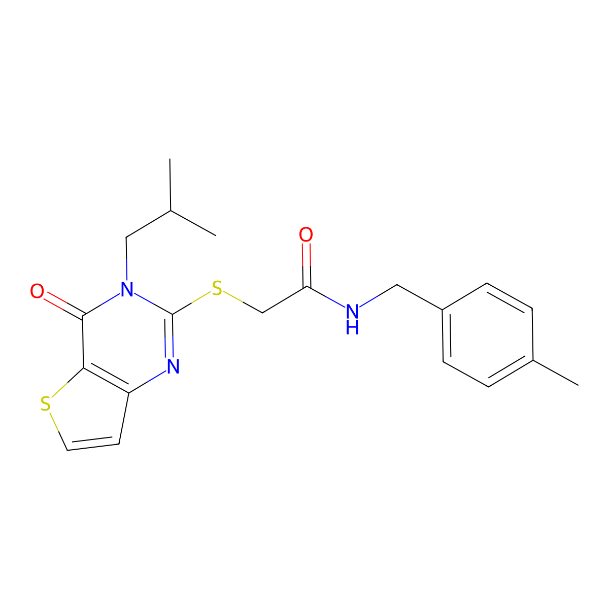 2-((3-isobutyl-4-oxo-3,4-dihydrothieno[3,2-d]pyrimidin-2-yl)thio)-N-(4-methylbenzyl)acetamide molecular structure, CAS 1252928-49-6