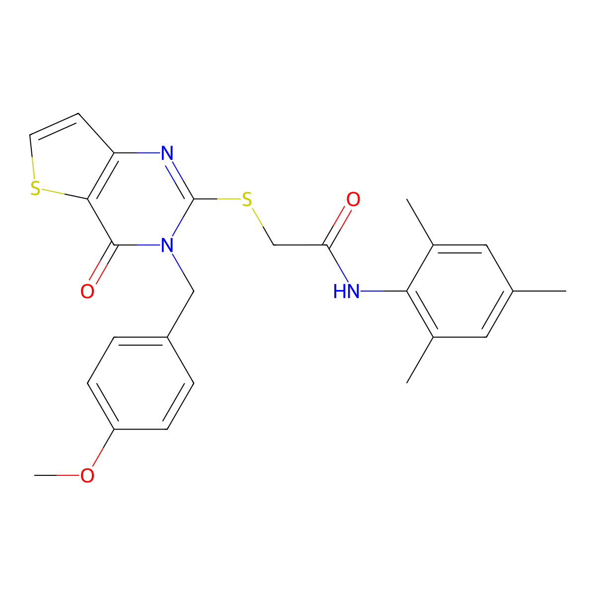 2-{[3-(4-methoxybenzyl)-4-oxo-3,4-dihydrothieno[3,2-d]pyrimidin-2-yl]sulfanyl}-N-(2,4,6-trimethylphenyl)acetamide molecular structure, CAS 1252928-62-3