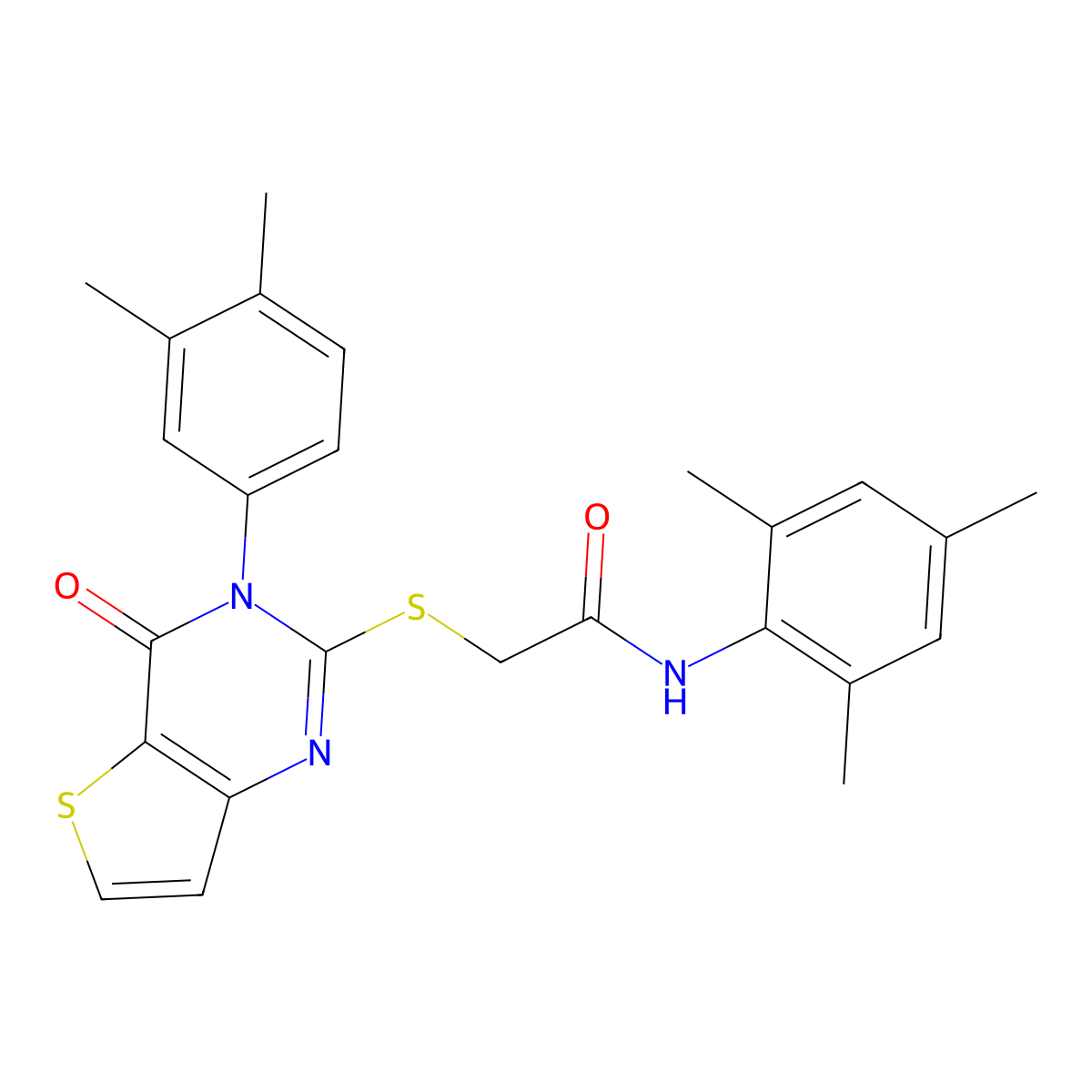 2-{[3-(3,4-dimethylphenyl)-4-oxo-3,4-dihydrothieno[3,2-d]pyrimidin-2-yl]sulfanyl}-N-(2,4,6-trimethylphenyl)acetamide molecular structure, CAS 1252928-66-7
