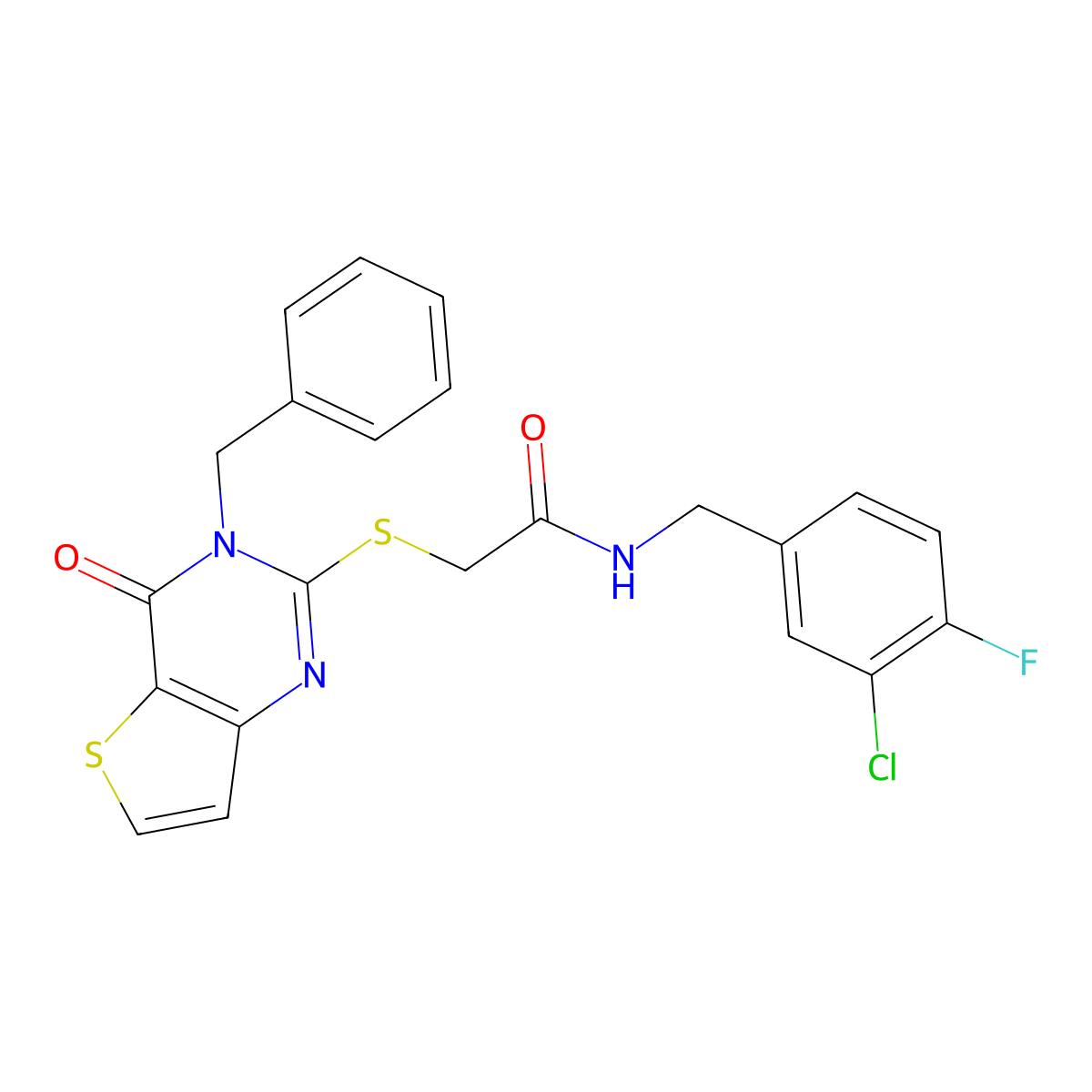 2-({3-benzyl-4-oxo-3H,4H-thieno[3,2-d]pyrimidin-2-yl}sulfanyl)-N-[(3-chloro-4-fluorophenyl)methyl]acetamide molecular structure, CAS 1252928-76-9