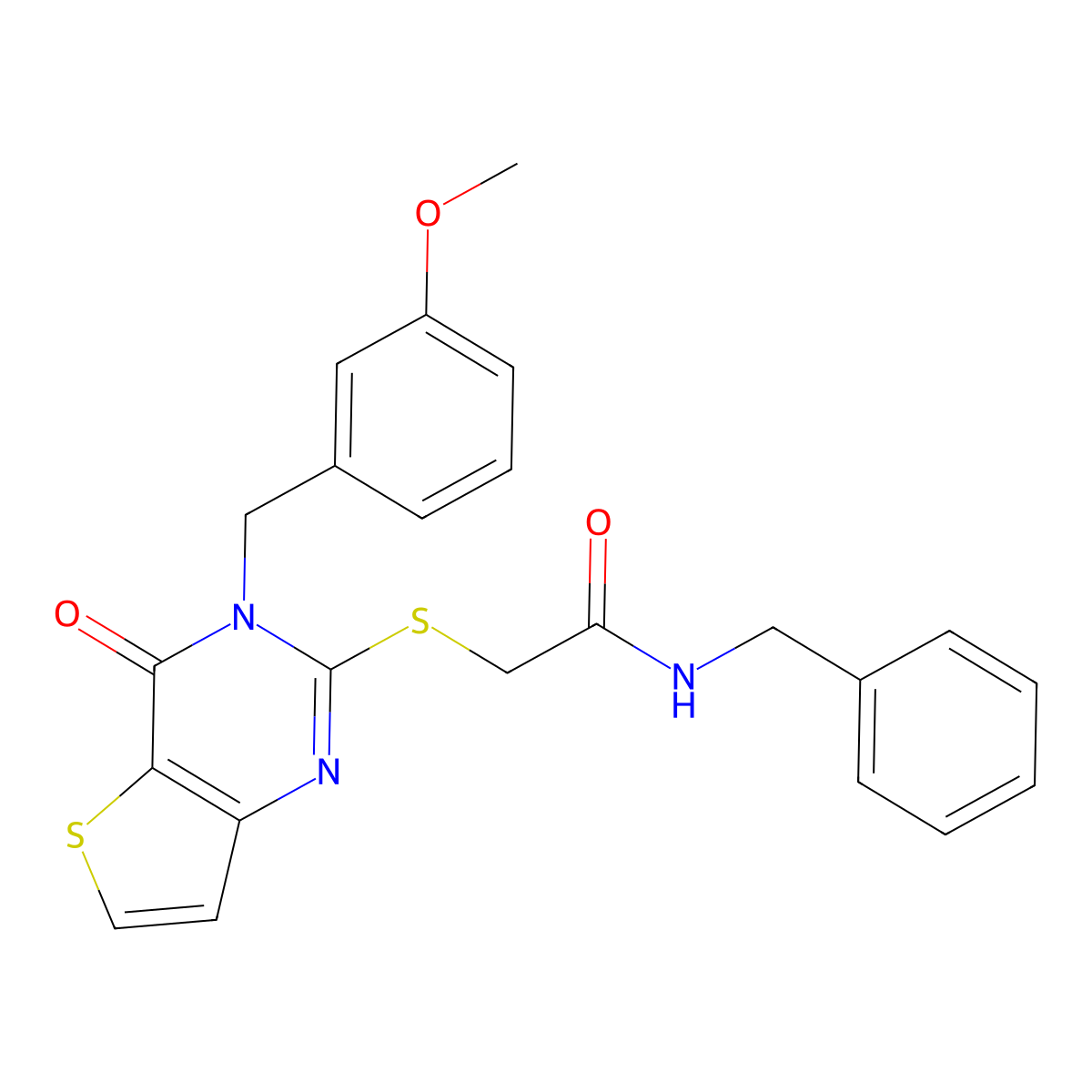 N-benzyl-2-{[3-(3-methoxybenzyl)-4-oxo-3,4-dihydrothieno[3,2-d]pyrimidin-2-yl]sulfanyl}acetamide molecular structure, CAS 1252929-18-2