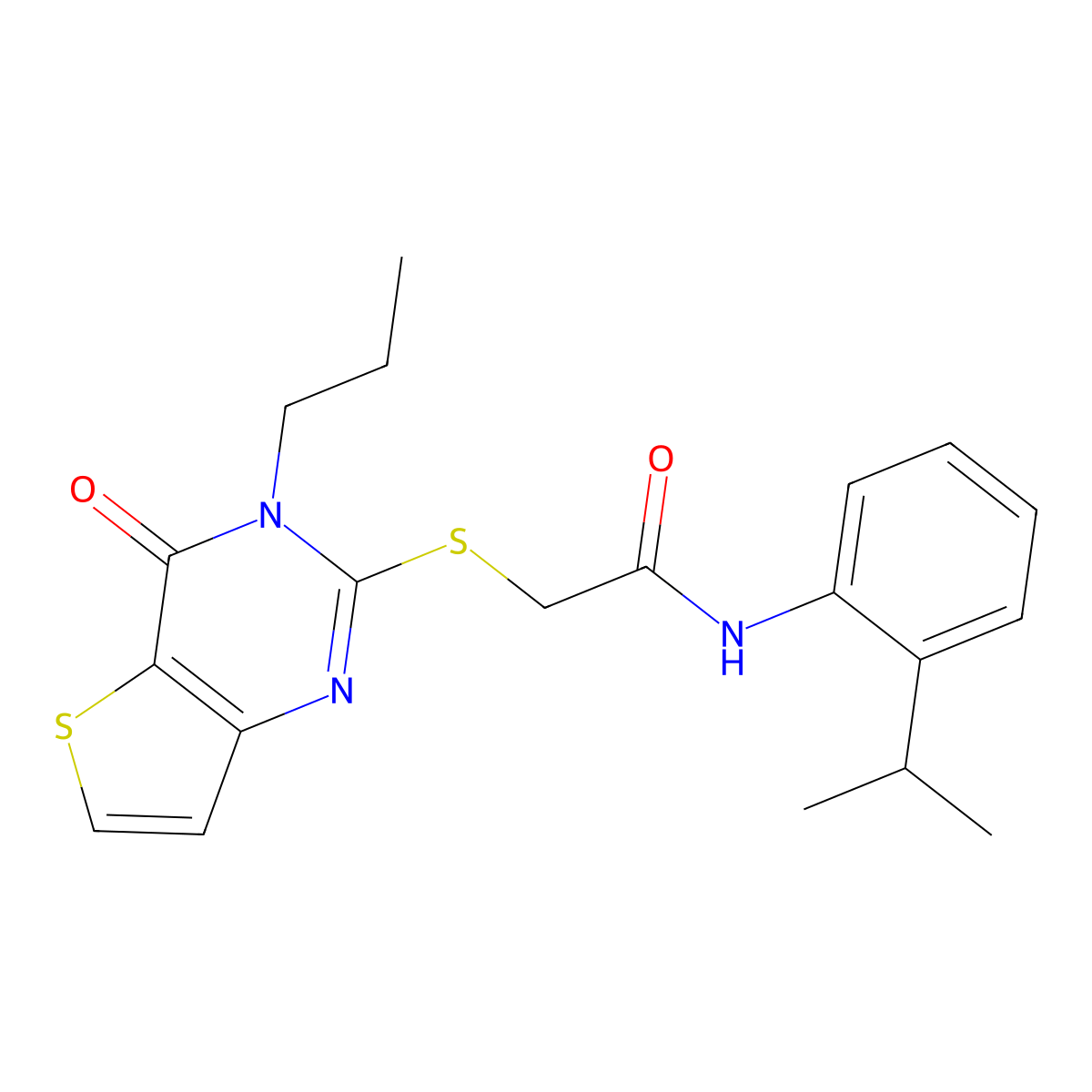 2-({4-oxo-3-propyl-3H,4H-thieno[3,2-d]pyrimidin-2-yl}sulfanyl)-N-[2-(propan-2-yl)phenyl]acetamide molecular structure, CAS 1252929-19-3