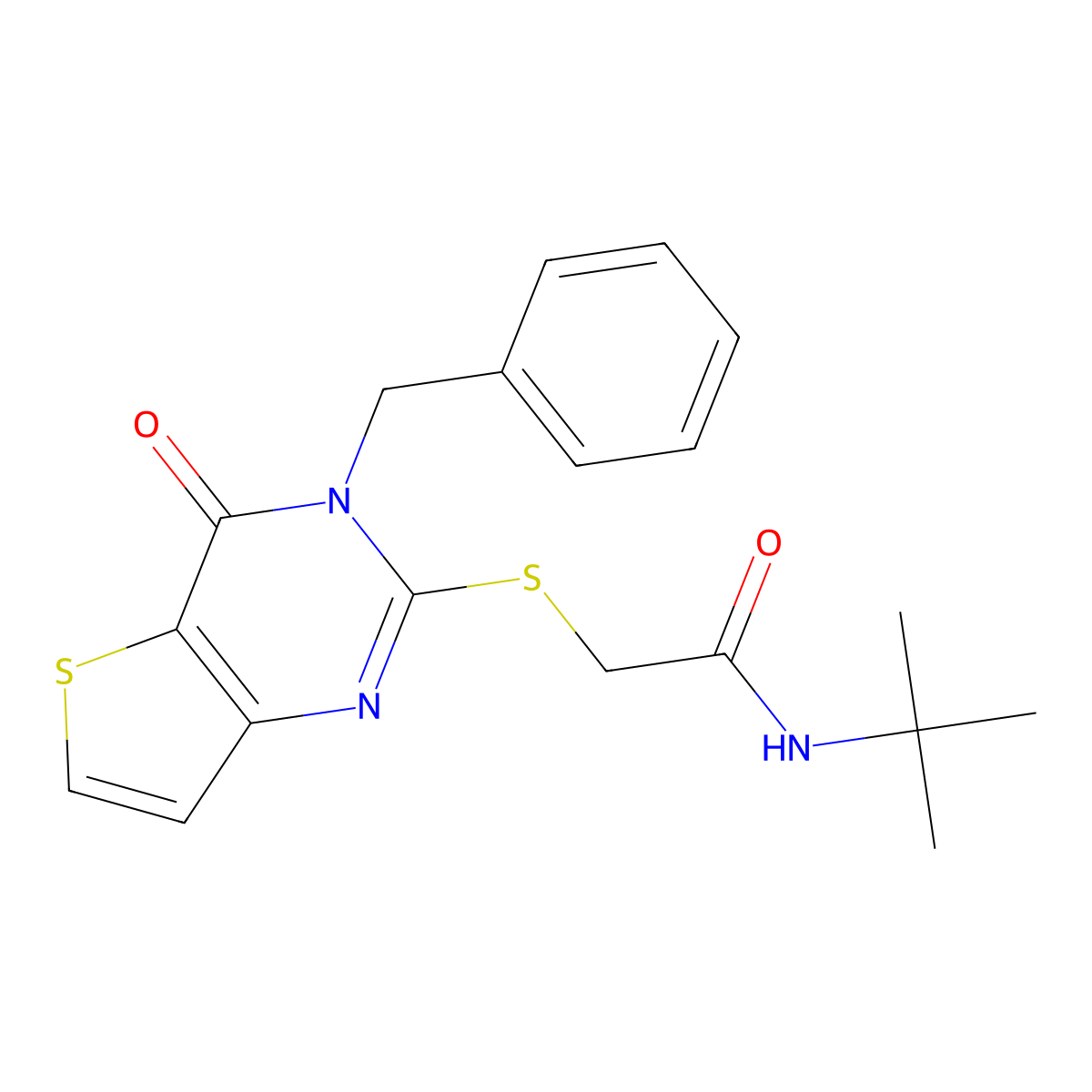 2-[(3-benzyl-4-oxo-3,4-dihydrothieno[3,2-d]pyrimidin-2-yl)sulfanyl]-N-tert-butylacetamide molecular structure, CAS 1252929-37-5