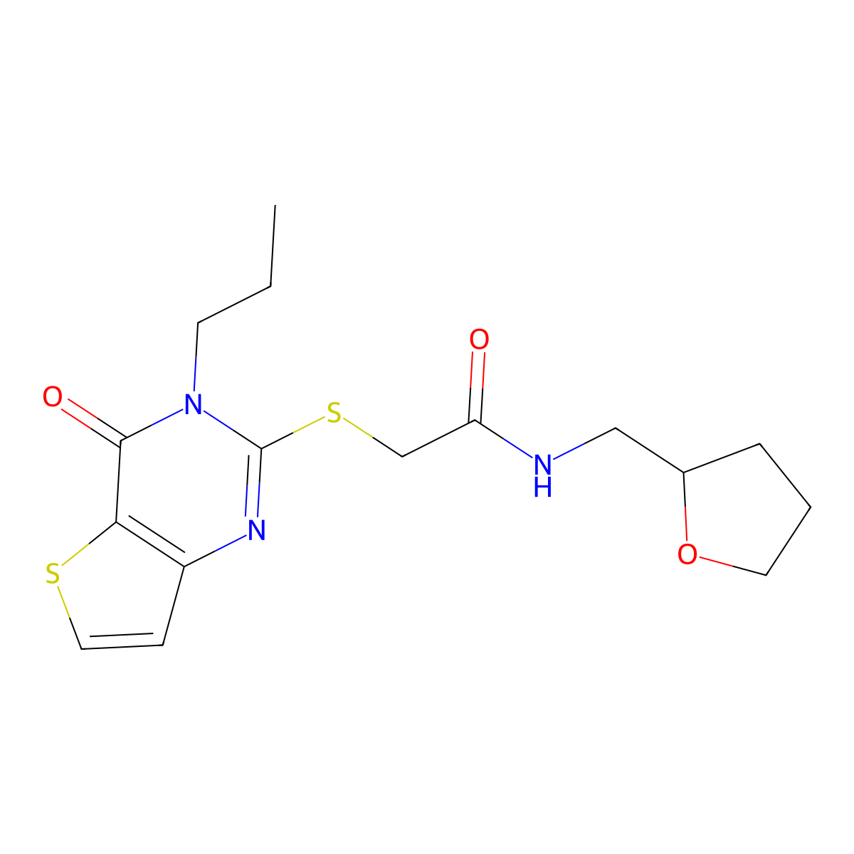 2-({4-oxo-3-propyl-3H,4H-thieno[3,2-d]pyrimidin-2-yl}sulfanyl)-N-[(oxolan-2-yl)methyl]acetamide molecular structure, CAS 1252929-63-7