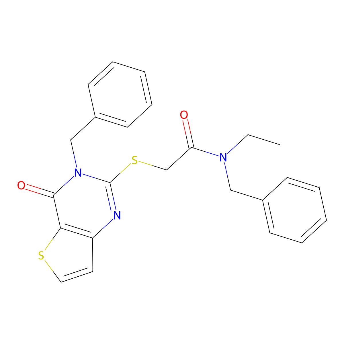 N-benzyl-2-({3-benzyl-4-oxo-3H,4H-thieno[3,2-d]pyrimidin-2-yl}sulfanyl)-N-ethylacetamide molecular structure, CAS 1252929-72-8