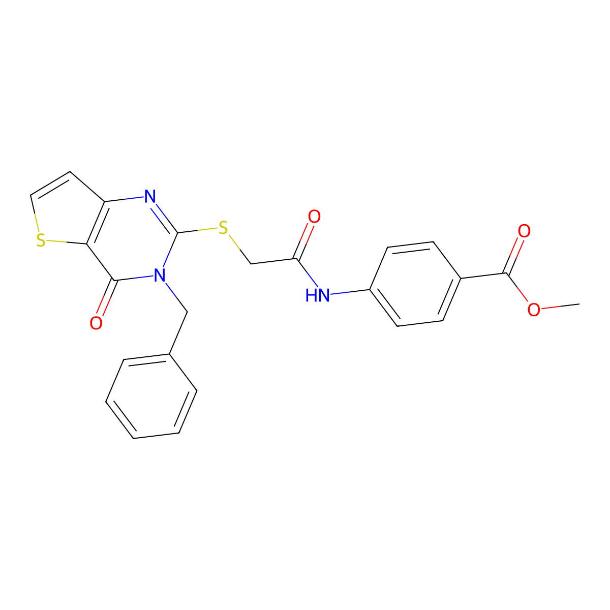 methyl 4-[2-({3-benzyl-4-oxo-3H,4H-thieno[3,2-d]pyrimidin-2-yl}sulfanyl)acetamido]benzoate molecular structure, CAS 1252929-83-1