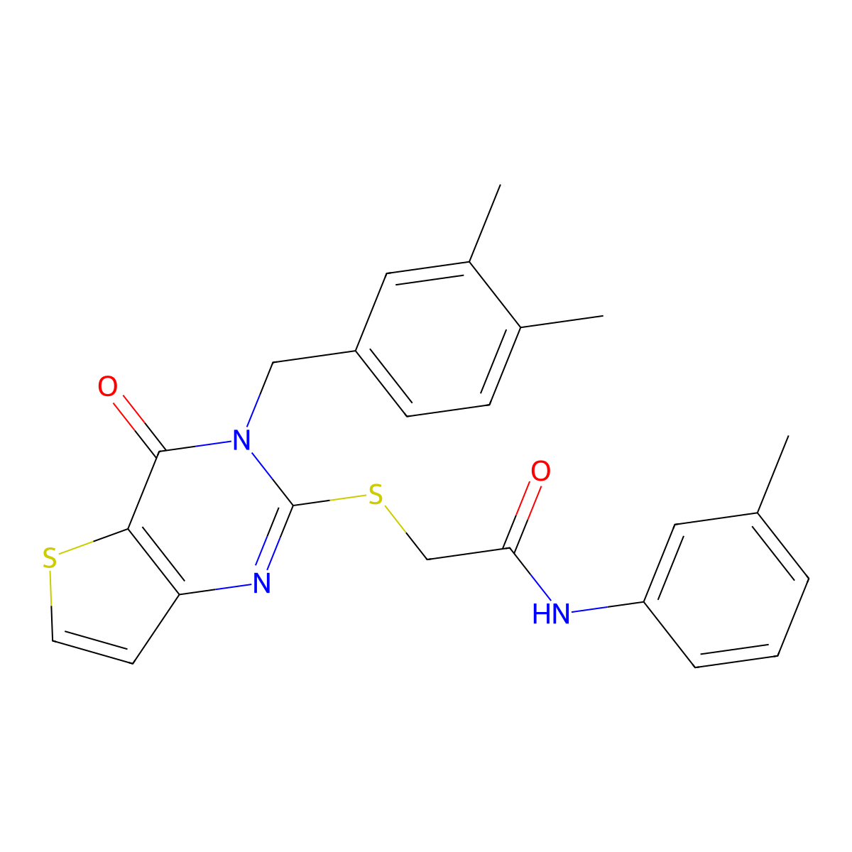 2-{[3-(3,4-dimethylbenzyl)-4-oxo-3,4-dihydrothieno[3,2-d]pyrimidin-2-yl]sulfanyl}-N-(3-methylphenyl)acetamide molecular structure, CAS 1252929-85-3