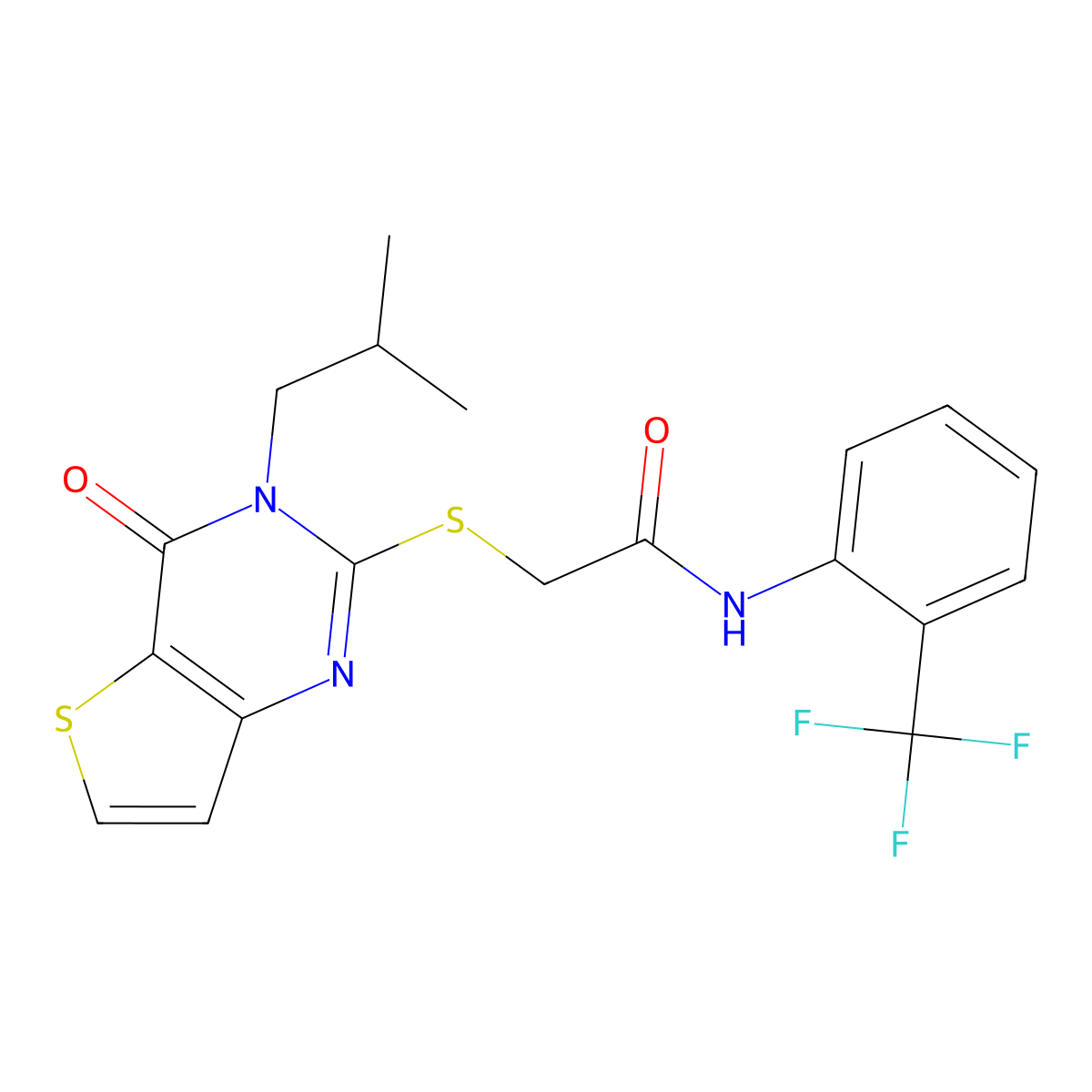2-{[3-(2-methylpropyl)-4-oxo-3,4-dihydrothieno[3,2-d]pyrimidin-2-yl]sulfanyl}-N-[2-(trifluoromethyl)phenyl]acetamide molecular structure, CAS 1252930-10-1