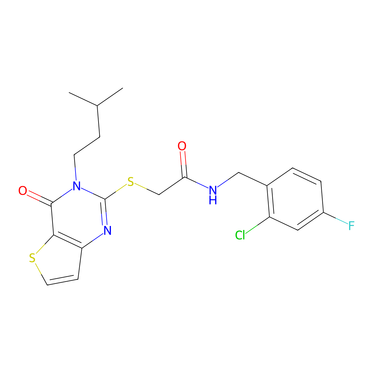 N-(2-chloro-4-fluorobenzyl)-2-{[3-(3-methylbutyl)-4-oxo-3,4-dihydrothieno[3,2-d]pyrimidin-2-yl]sulfanyl}acetamide molecular structure, CAS 1252930-13-4