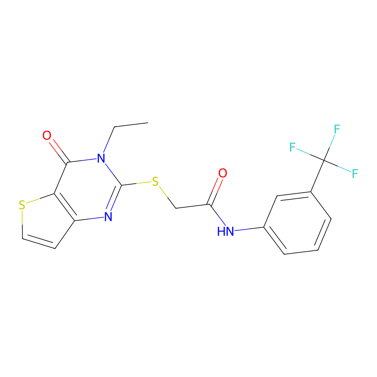 2-({3-ethyl-4-oxo-3H,4H-thieno[3,2-d]pyrimidin-2-yl}sulfanyl)-N-[3-(trifluoromethyl)phenyl]acetamide molecular structure, CAS 1252930-43-0