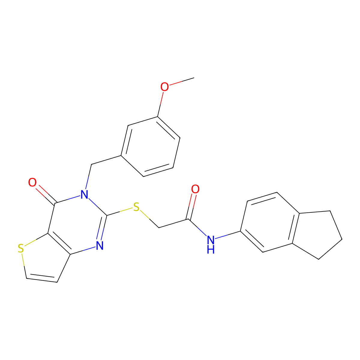 N-(2,3-dihydro-1H-inden-5-yl)-2-{[3-(3-methoxybenzyl)-4-oxo-3,4-dihydrothieno[3,2-d]pyrimidin-2-yl]sulfanyl}acetamide molecular structure, CAS 1252930-65-6