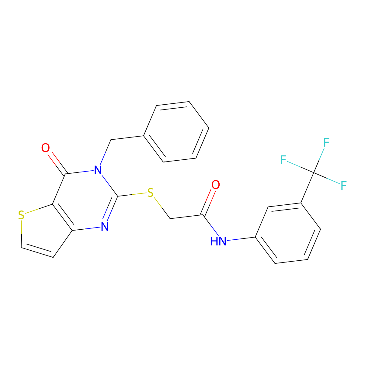2-({3-benzyl-4-oxo-3H,4H-thieno[3,2-d]pyrimidin-2-yl}sulfanyl)-N-[3-(trifluoromethyl)phenyl]acetamide molecular structure, CAS 1252930-85-0