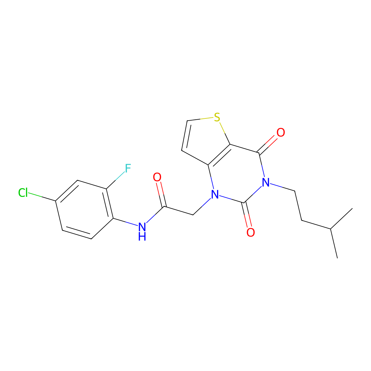 N-(4-chloro-2-fluorophenyl)-2-[3-(3-methylbutyl)-2,4-dioxo-1H,2H,3H,4H-thieno[3,2-d]pyrimidin-1-yl]acetamide molecular structure, CAS 1252930-99-6