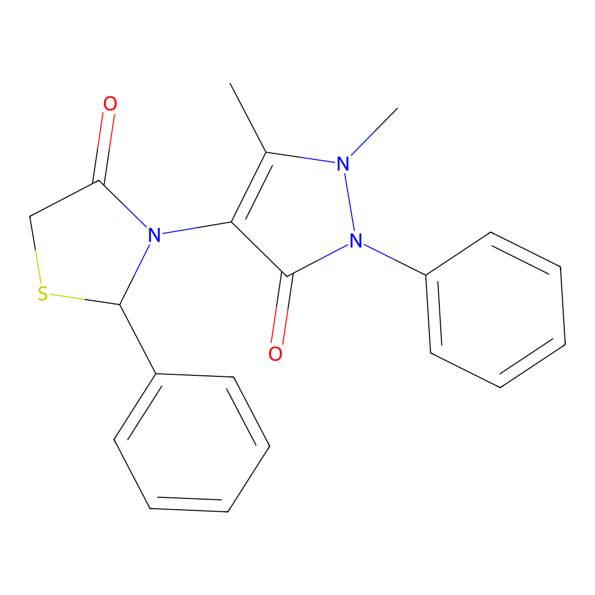 3-(1,5-dimethyl-3-oxo-2-phenyl-2,3-dihydro-1H-pyrazol-4-yl)-2-phenyl-1,3-thiazolidin-4-one molecular structure, CAS 125298-50-2