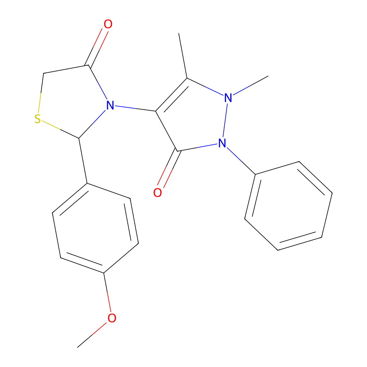 3-(1,5-dimethyl-3-oxo-2-phenyl-2,3-dihydro-1H-pyrazol-4-yl)-2-(4-methoxyphenyl)-1,3-thiazolidin-4-one molecular structure, CAS 125298-58-0