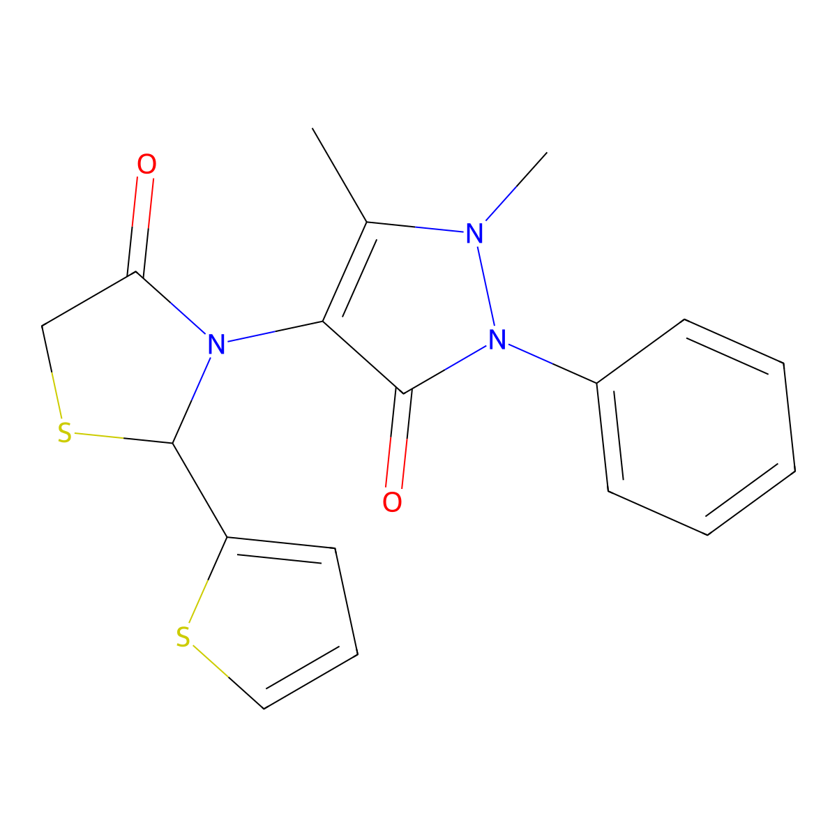 3-(1,5-dimethyl-3-oxo-2-phenyl-2,3-dihydro-1H-pyrazol-4-yl)-2-(2-thienyl)-1,3-thiazolidin-4-one molecular structure, CAS 125298-61-5