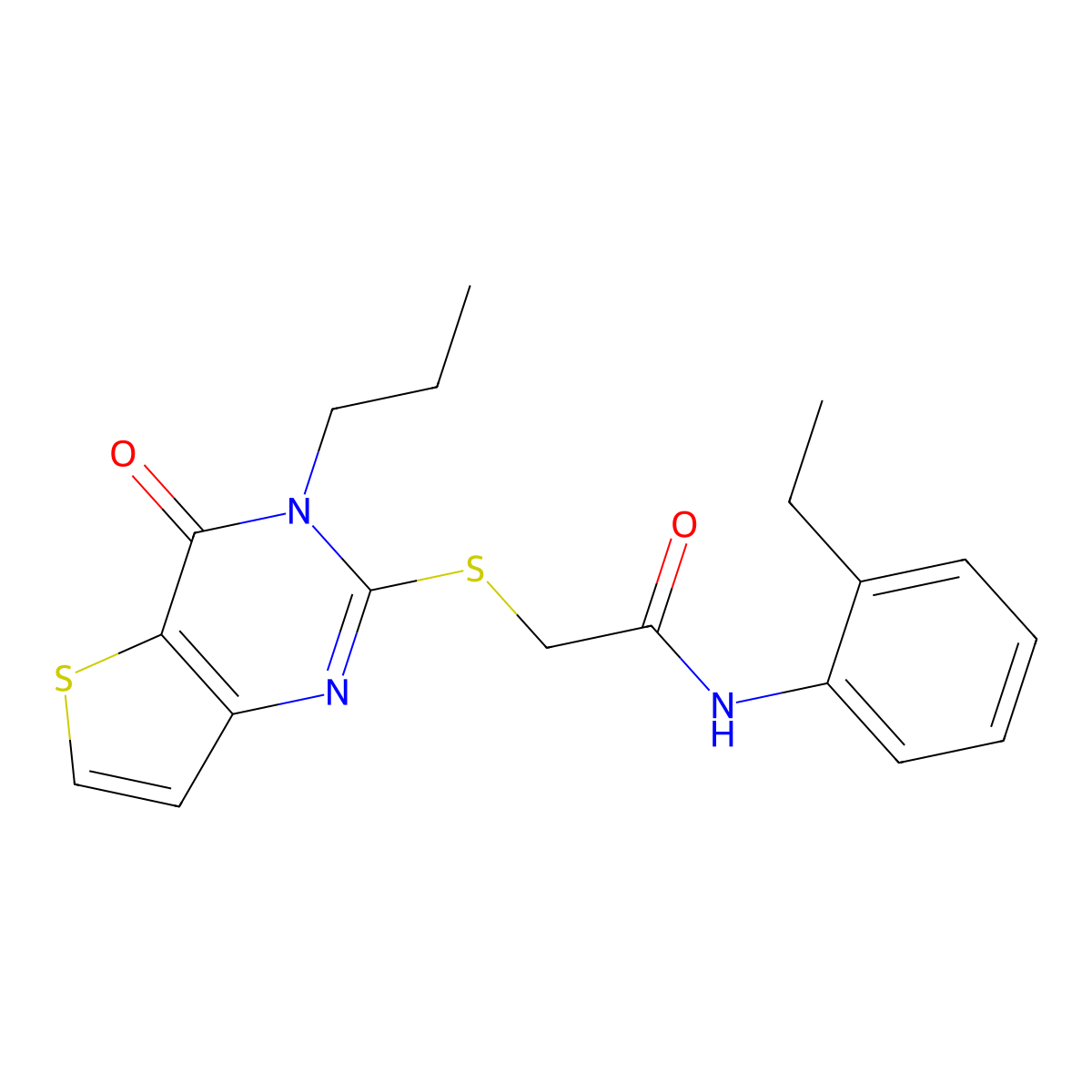 N-(2-ethylphenyl)-2-[(4-oxo-3-propyl-3,4-dihydrothieno[3,2-d]pyrimidin-2-yl)sulfanyl]acetamide molecular structure, CAS 1252988-63-8