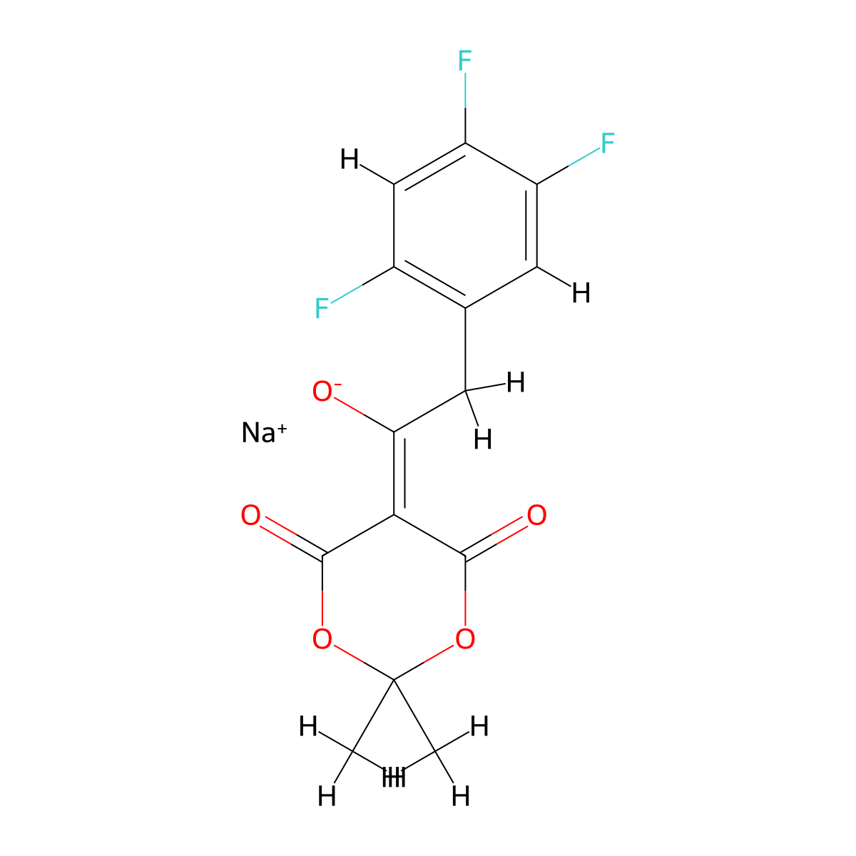 Sodium 1-(2,2-dimethyl-4,6-dioxo-1,3-dioxan-5-ylidene)-2-(2,4,5-trifluorophenyl) ethanolate molecular structure, CAS 1253055-91-2
