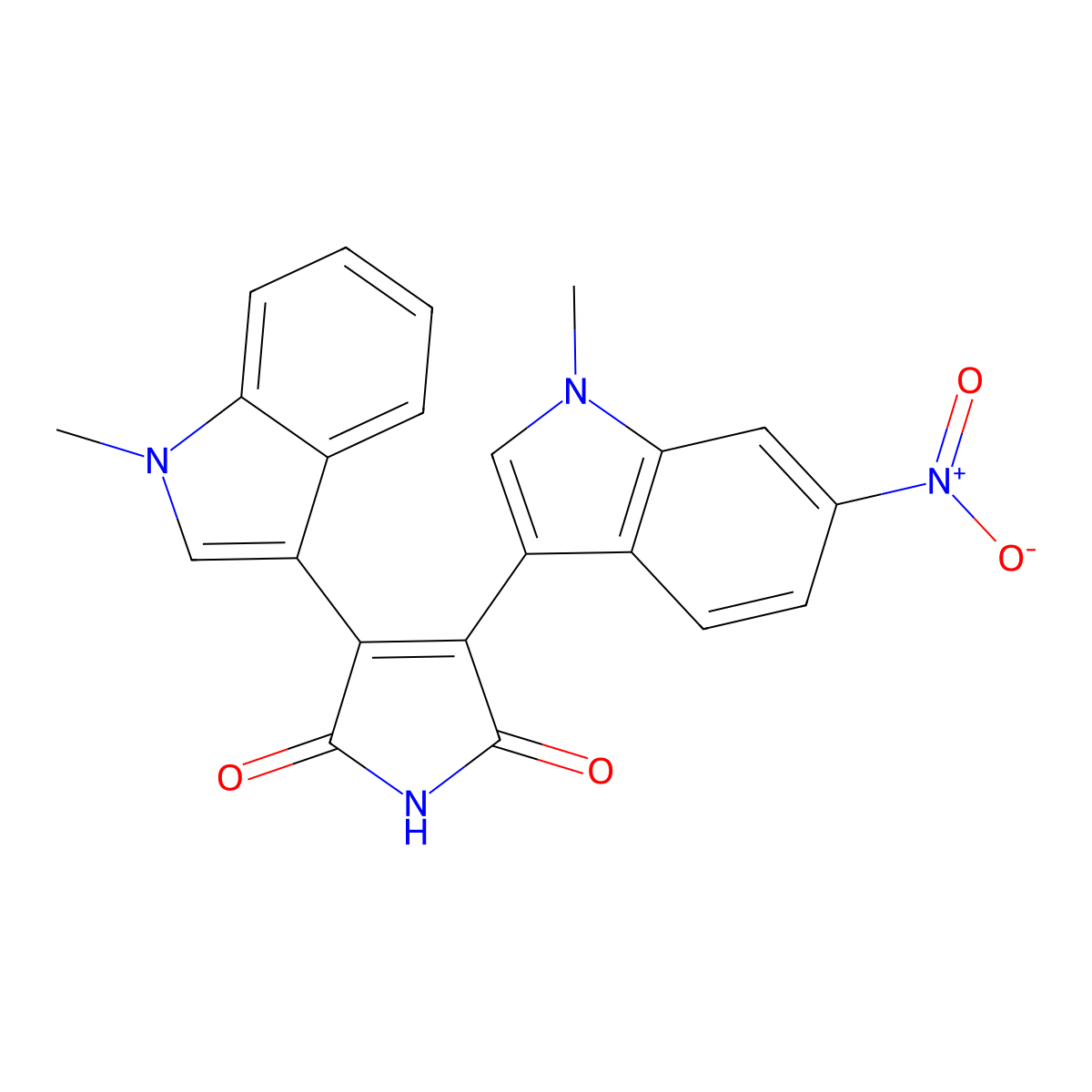 1H-pyrrole-2,5-dione, 3-(1-methyl-1H-indol-3-yl)-4-(1-methyl-6-nitro-1H-indol-3-yl)- molecular structure, CAS 125313-92-0