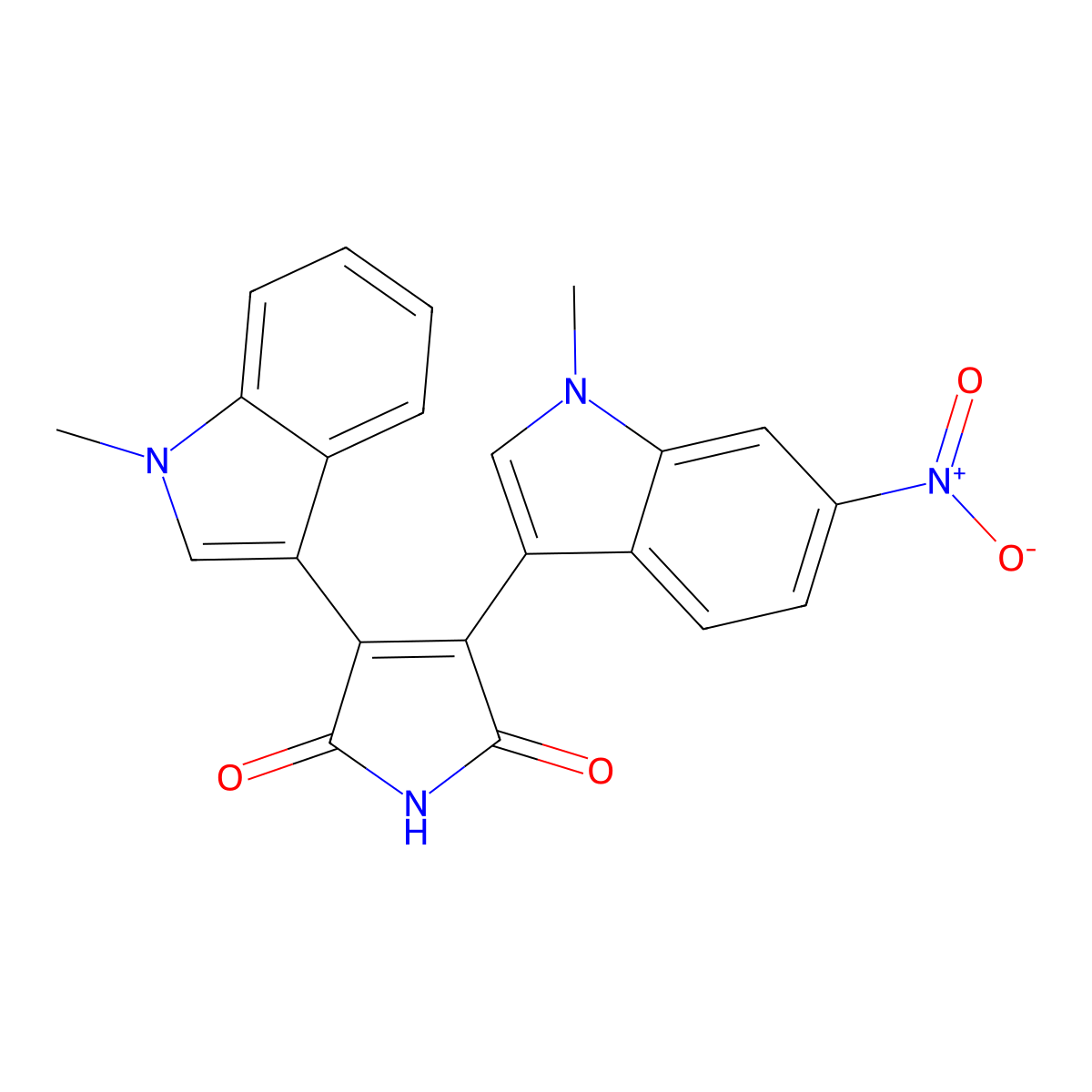 1H-pyrrole-2,5-dione, 3-(1-methyl-1H-indol-3-yl)-4-(1-methyl-6-nitro-1H-indol-3-yl)- molecular structure, CAS 125313-92-0