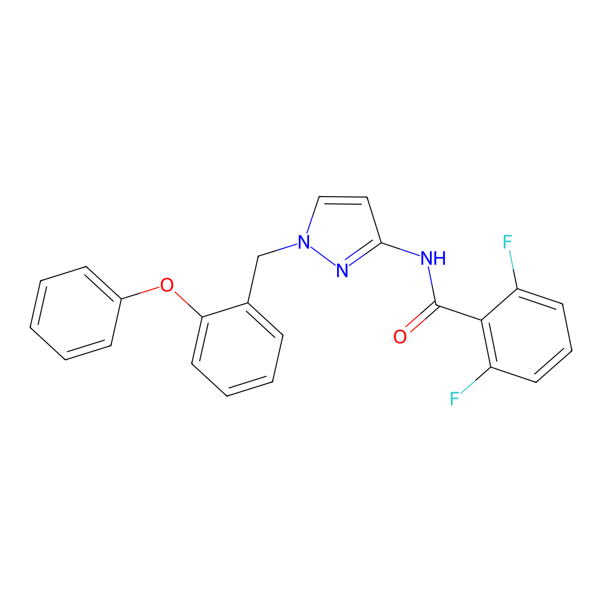 Benzamide, 2,6-difluoro-N-[1-[(2-phenoxyphenyl)methyl]-1H-pyrazol-3-yl]- molecular structure, CAS 1253186-46-7