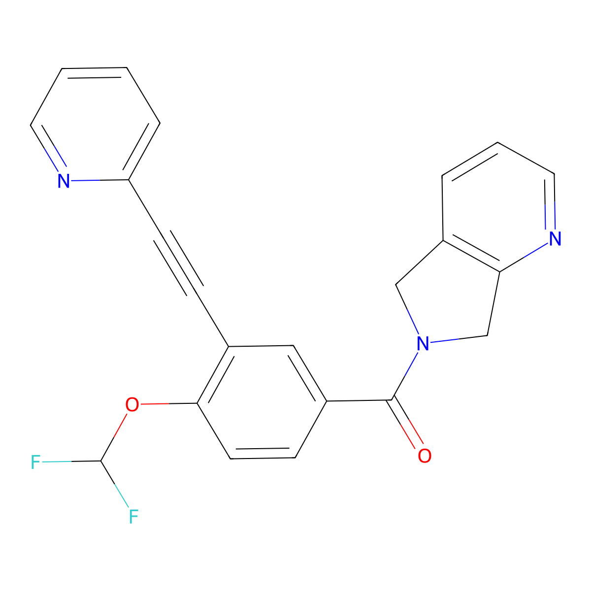 (4-(Difluoromethoxy)-3-(2-(2-pyridinyl)ethynyl)phenyl)(5,7-dihydro-6H-pyrrolo(3,4-b)pyridin-6-yl)methanone molecular structure, CAS 1253291-12-1