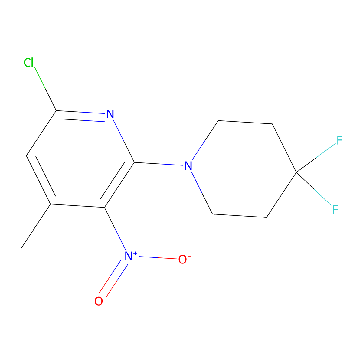 6-Chloro-2-(4,4-difluoropiperidin-1-yl)-4-methyl-3-nitropyridine molecular structure, CAS 1253378-61-8