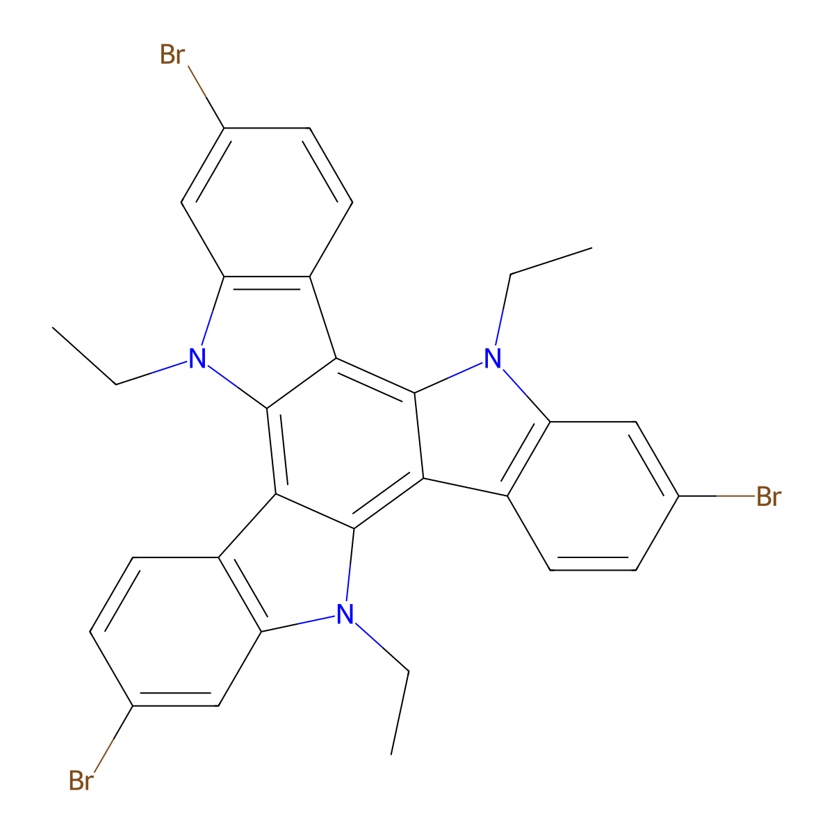 6,15,24-Tribromo-9,18,27-triethyl-9,18,27-triazaheptacyclo[18.7.0.02,10.03,8.011,19.012,17.021,26]heptacosa-1,3(8),4,6,10,12(17),13,15,19,21(26),22,24-dodecaene molecular structure, CAS 1253392-69-6