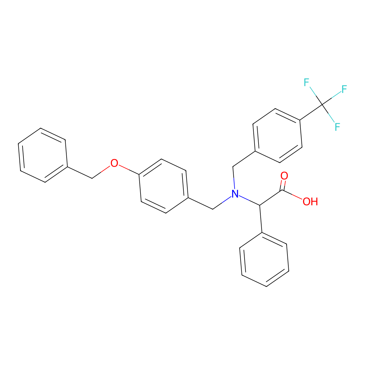 2-({[4-(Benzyloxy)phenyl]methyl}({[4-(trifluoromethyl)phenyl]methyl})amino)-2-phenylacetic acid molecular structure, CAS 1253527-64-8