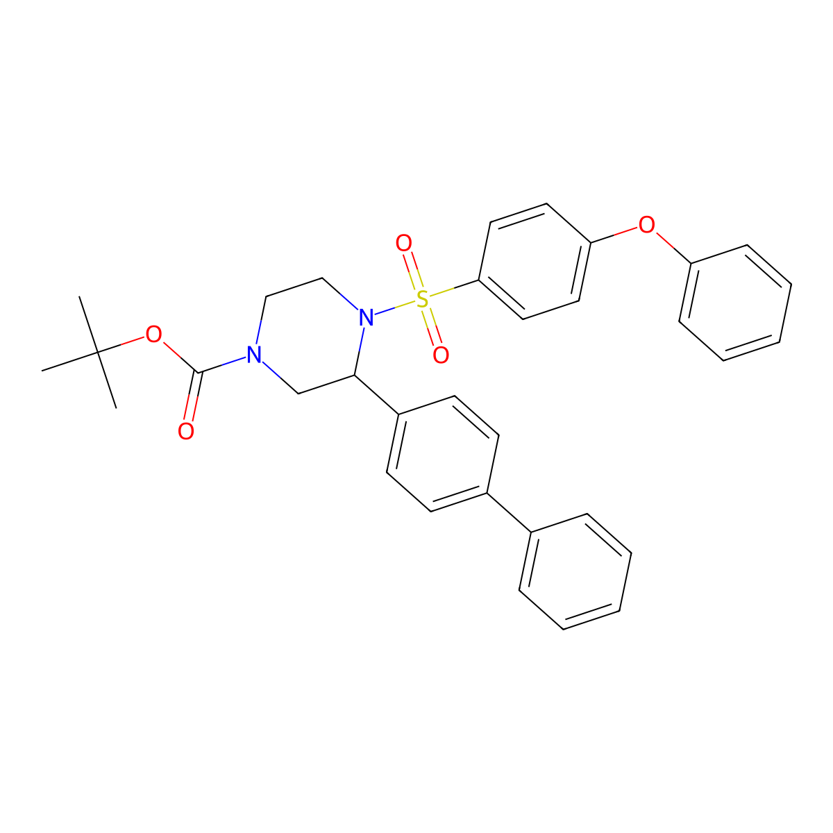 Tert-butyl 3-{[1,1'-biphenyl]-4-yl}-4-(4-phenoxybenzenesulfonyl)piperazine-1-carboxylate molecular structure, CAS 1253527-69-3