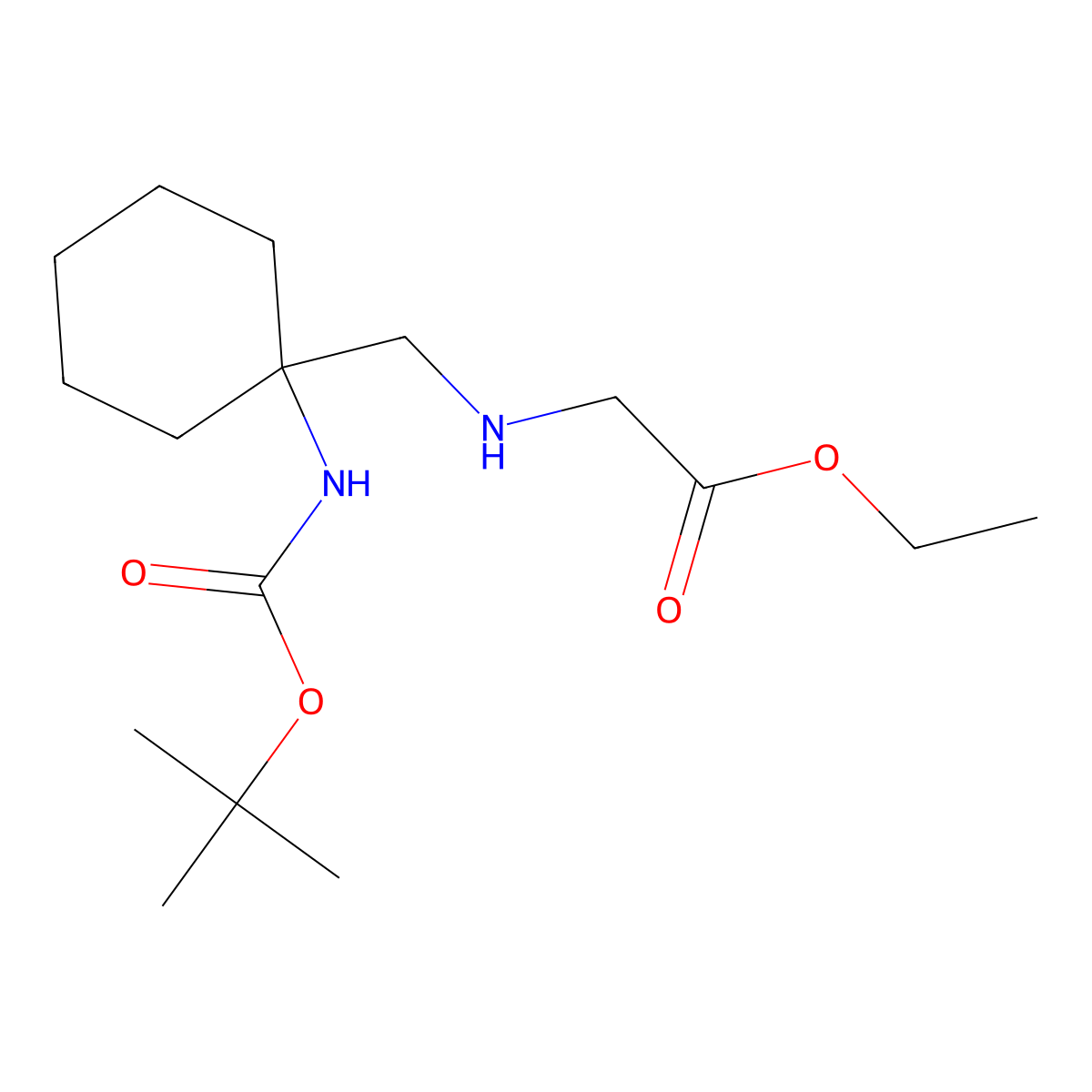 Ethyl 2-{[(1-{[(tert-butoxy)carbonyl]amino}cyclohexyl)methyl]amino}acetate molecular structure, CAS 1253527-84-2