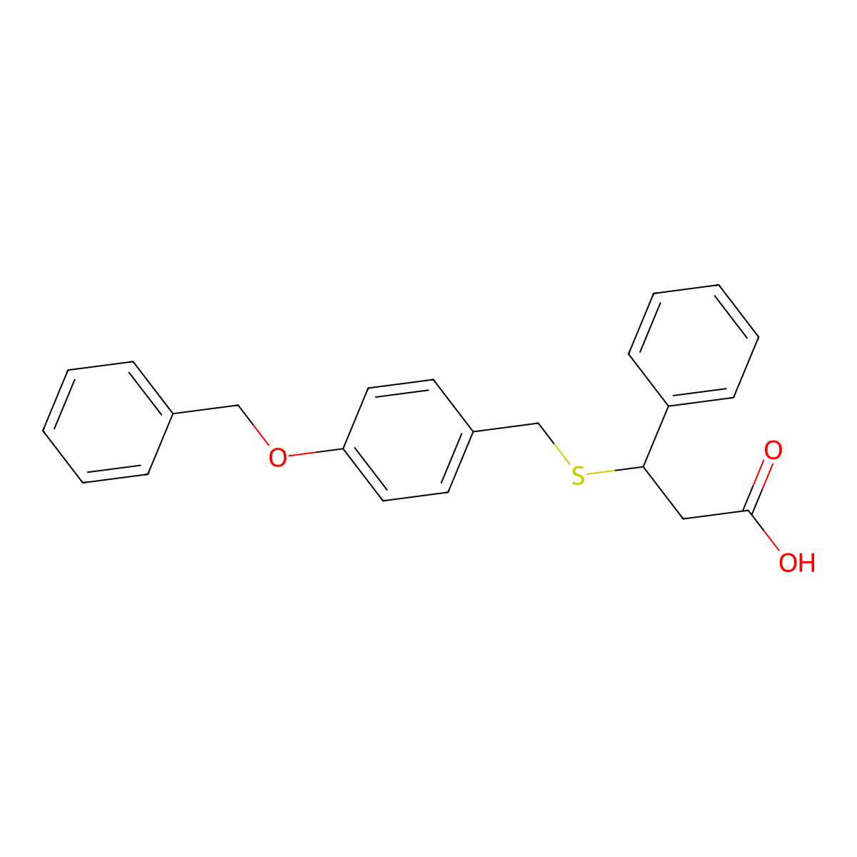 3-({[4-(Benzyloxy)phenyl]methyl}sulfanyl)-3-phenylpropanoic acid molecular structure, CAS 1253527-87-5
