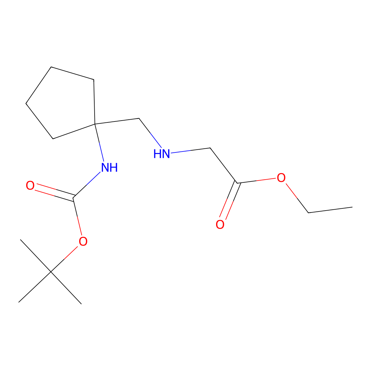 Ethyl 2-{[(1-{[(tert-butoxy)carbonyl]amino}cyclopentyl)methyl]amino}acetate molecular structure, CAS 1253528-11-8