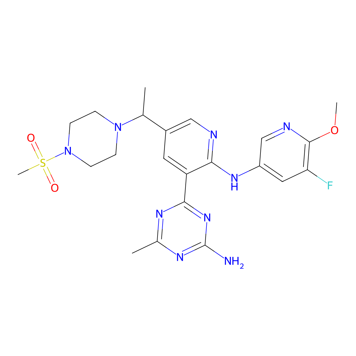 4-[2-[(5-fluoro-6-methoxypyridin-3-yl)amino]-5-[(1S)-1-(4-methylsulfonylpiperazin-1-yl)ethyl]pyridin-3-yl]-6-methyl-1,3,5-triazin-2-amine molecular structure, CAS 1253571-30-0