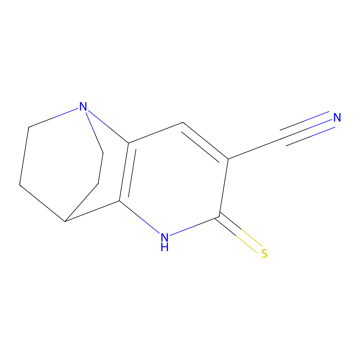 6-thioxo-3,4,5,6-tetrahydro-2H-1,4-ethano-1,5-naphthyridine-7-carbonitrile molecular structure, CAS 125366-05-4