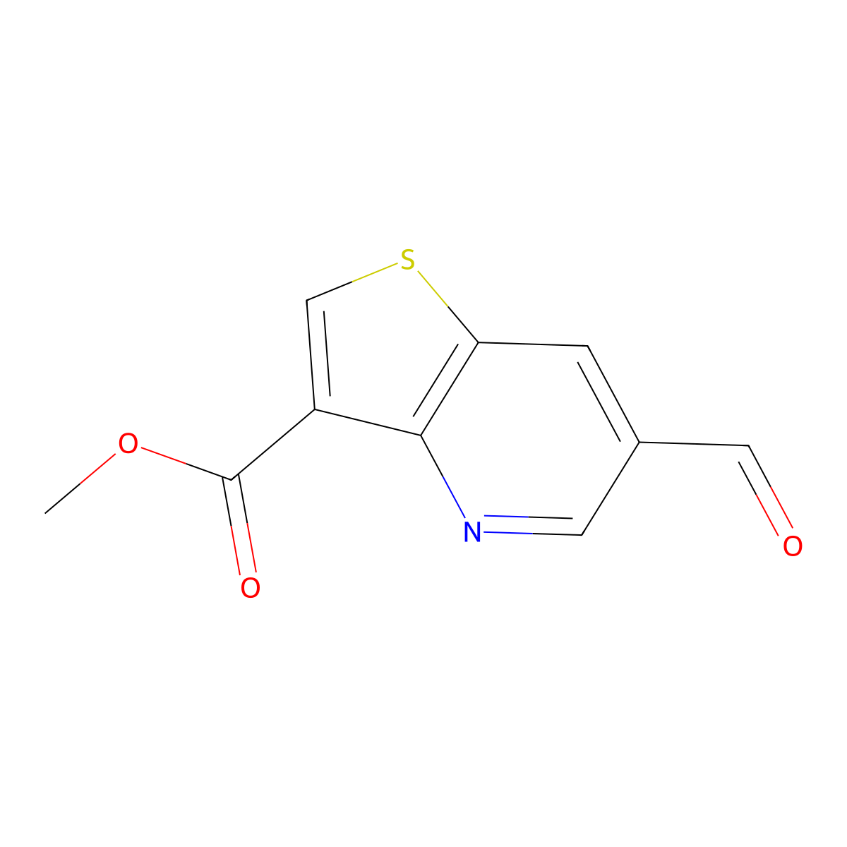 Methyl 6-formylthieno(3,2-b)pyridine-3-carboxylate molecular structure, CAS 1253696-30-8