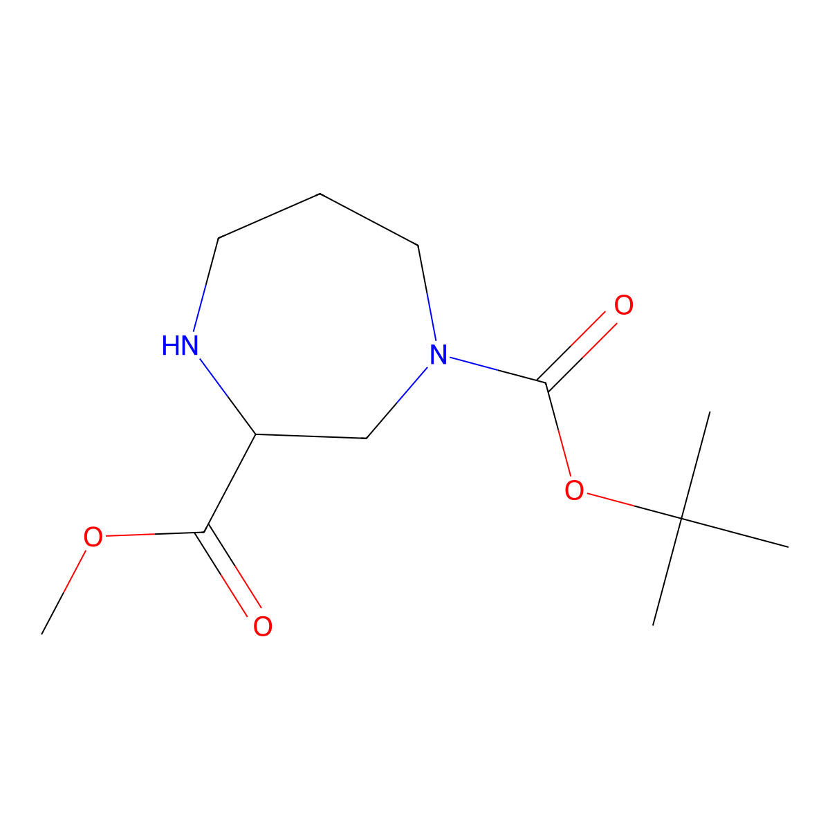1-Tert-butyl 3-methyl 1,4-diazepane-1,3-dicarboxylate molecular structure, CAS 1253789-07-9