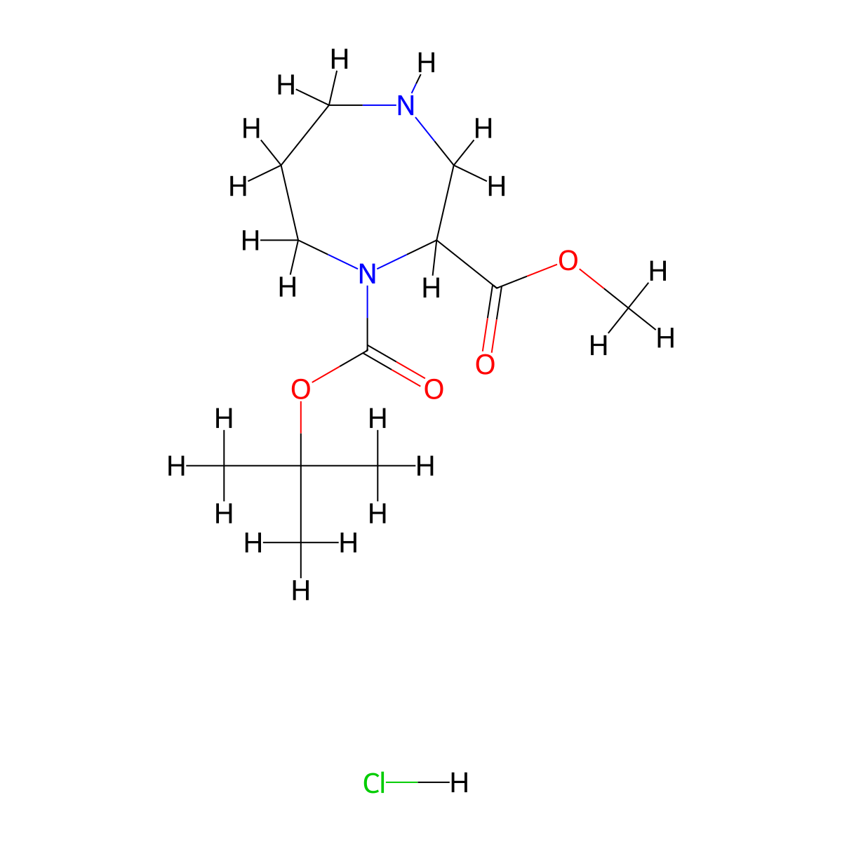 1-tert-Butyl 2-methyl 1,4-diazepane-1,2-dicarboxylate hydrochloride molecular structure, CAS 1253789-34-2