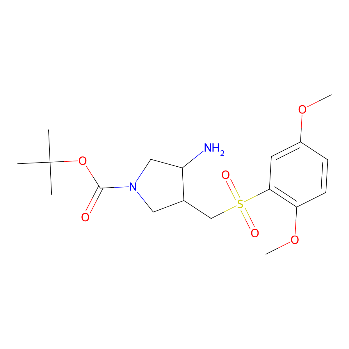 (3R,4R)-tert-butyl-3-amino-4-((2,5-dimethoxyphenylsulfonyl)methyl)pyrrolidine-1-carboxylate molecular structure, CAS 1253789-88-6