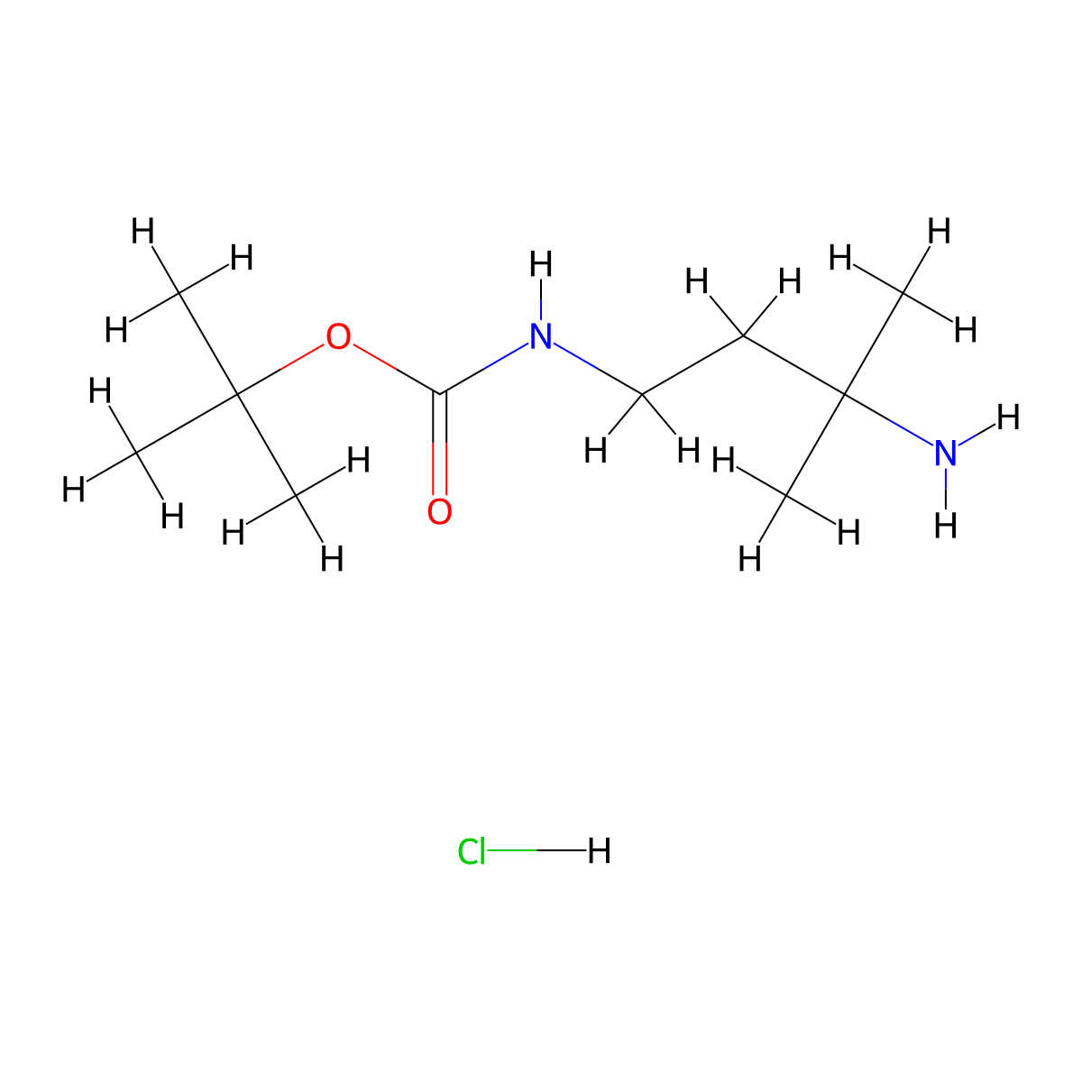 tert-Butyl (3-amino-3-methylbutyl)carbamate hydrochloride molecular structure, CAS 1253790-16-7