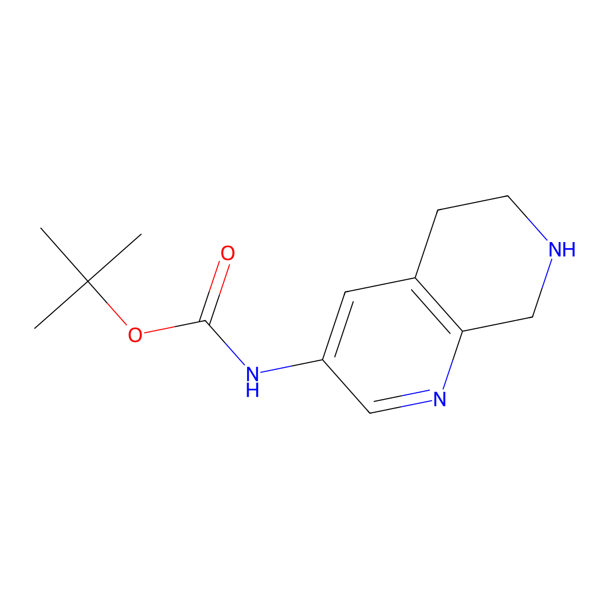 Tert-butyl 5,6,7,8-tetrahydro-1,7-naphthyridin-3-ylcarbamate molecular structure, CAS 1253790-48-5