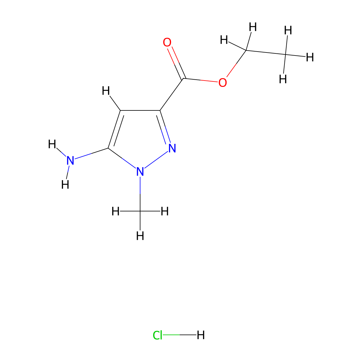 Ethyl 5-amino-1-methyl-1H-pyrazole-3-carboxylate hydrochloride molecular structure, CAS 1253790-61-2